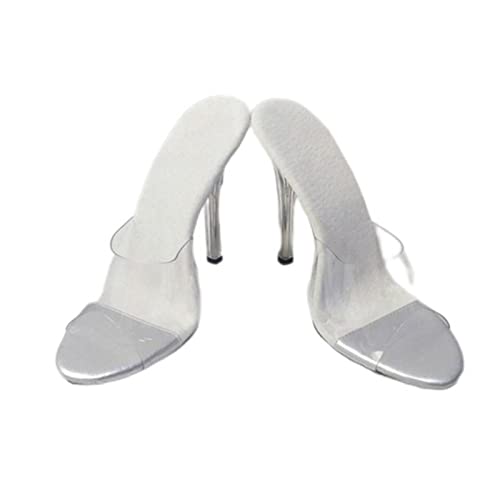 SHUXI Damen Transparente Hausschuhe Transparente Offene Zehen PVC High Heel Hausschuhe Damen Plexiglas Hausschuhe 12 cm Gelee Kristall Hausschuhe Karriere-Beige, 43 von SHUXI