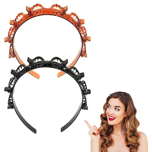 2 x Doppel-Pony-Haarnadeln, DIY-Clip-Stirnbänder, mehrlagiger Zahnkamm, Haarreifen mit Clips, Haarnadel, Haarband, Styling-Werkzeuge, doppellagig, gedrehtes Zopf-Stirnband für Damen und Mädchen von SHUXIA