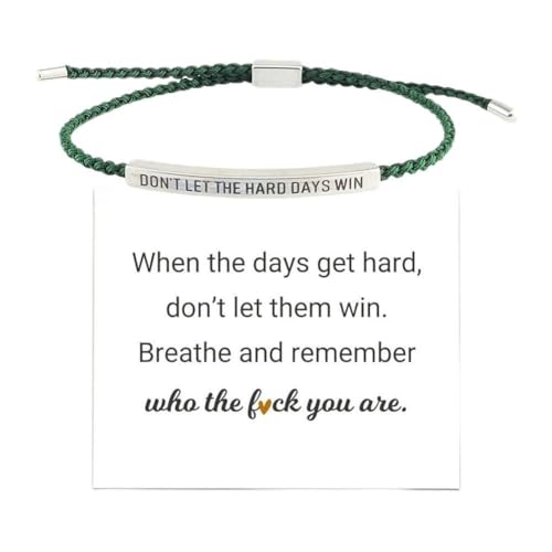 SHUZHENG Dont Let the Hard Days Win Armband, Stärke, Titanstahl, verstellbar, handgewebt, Stärke, Armbänder mit Karte für Familie und Freunde, Einheitsgröße, Silber, Achat von SHUZHENG