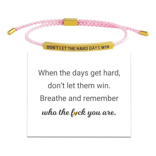 SHUZHENG Dont Let the Hard Days Win Armband, Stärke, Titanstahl, verstellbar, handgewebt, Stärke, Armbänder mit Karte für Familie und Freunde, Einheitsgröße, Silber, Achat von SHUZHENG