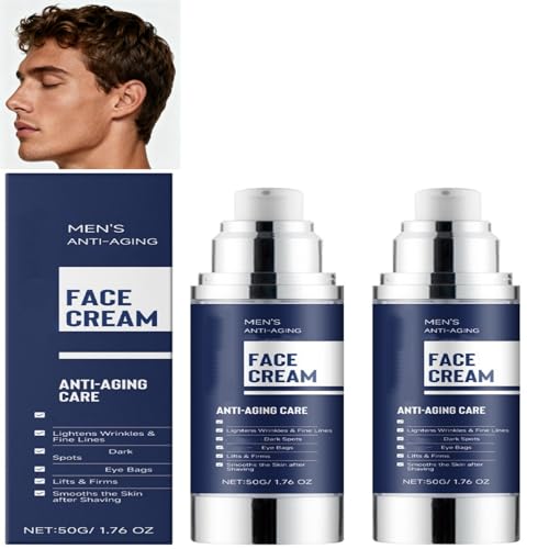Anti-Aging-Gesichtscreme für Männer, beruhigend, feuchtigkeitsspendend mit Kollagen, Hyaluronsäure und Vitamin E, reduziert Falten, dunkle Flecken, Tränensäcke, strafft die Haut und spendet (2PCS) Anti-Aging-Gesichtscreme für Männer, beruhigend, feuchtigkeitsspendend mit Kollagen, Hyaluronsäure und Vitamin E, reduziert Falten, dunkle Flecken, Tränensäcke, strafft die Haut und spendet (2PCS) von SHWSH