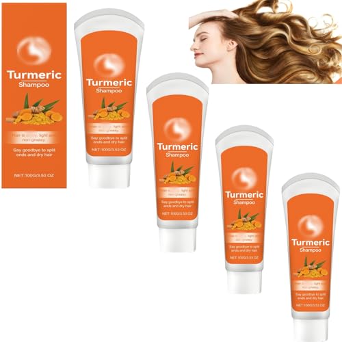 Kurkuma-Shampoo, volumengebende & Verdickung, volleres, gesünder aussehendes Haar für Männer & Frauen, stärkend, Anti-Haarausfall für fettiges Haar Tiefenreinigung und beruhigende (4PCS) von SHWSH