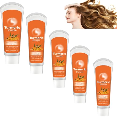 Kurkuma-Shampoo, volumengebende & Verdickung, volleres, gesünder aussehendes Haar für Männer & Frauen, stärkend, Anti-Haarausfall für fettiges Haar Tiefenreinigung und beruhigende (5PCS) von SHWSH