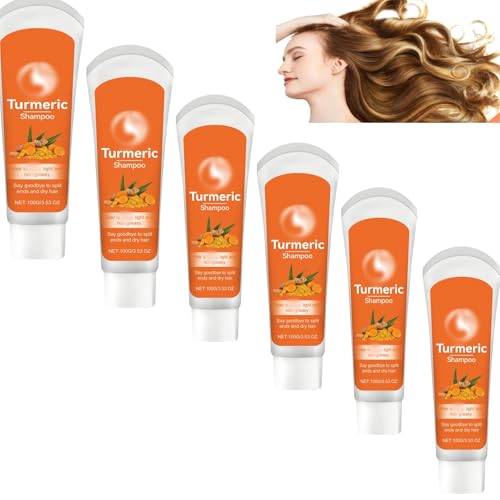 Kurkuma-Shampoo, volumengebende & Verdickung, volleres, gesünder aussehendes Haar für Männer & Frauen, stärkend, Anti-Haarausfall für fettiges Haar Tiefenreinigung und beruhigende (6PCS) von SHWSH