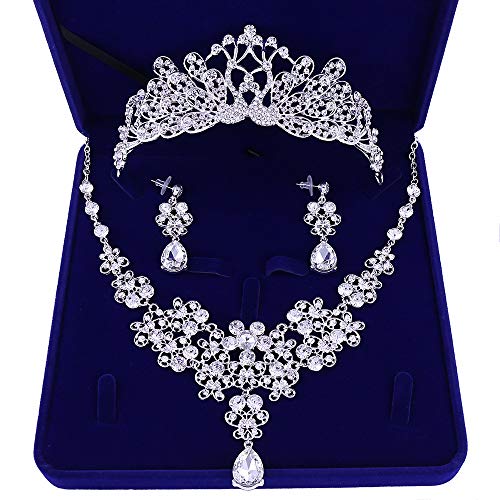 SHYMMUO Brautschmuck-Set für Hochzeit, Kristallkrone, Halskette, Ohrringe, Damen-Schmuck-Set für Hochzeit, Brautjungfer, Party, Geburtstag, Abschlussball, Metall, Kristall SHYMMUO Brautschmuck-Set für Hochzeit, Kristallkrone, Halskette, Ohrringe, Damen-Schmuck-Set für Hochzeit, Brautjungfer, Party, Geburtstag, Abschlussball, Metall, Kristall von SHYMMUO