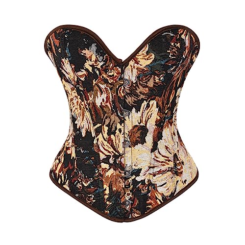 SHYMMUO Daisy Floral Print Overbust Korsett Top Sexy Mode Lace Up Knochen Baumwolle Taille Shaper Kamel, CAMEL, Medium von SHYMMUO