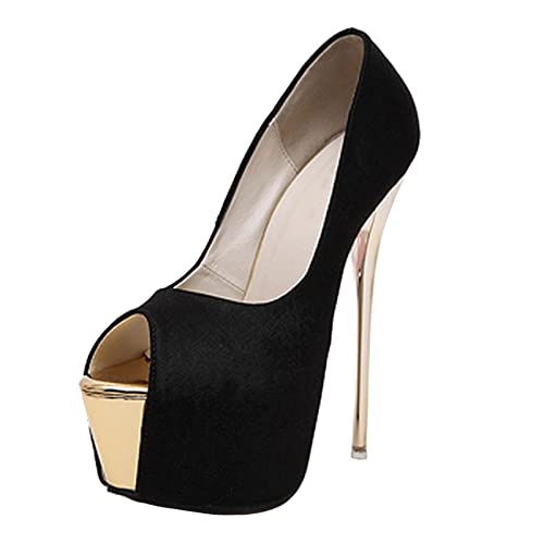 16CM/6.30IN Persönlichkeit High Heel Fischmaul Plattform Runde Zehe Pumps für Frauen Sexy Stiletto Heels Slip On Kleid Schuhe Sexy Pole Dancer Stripper Hochzeitsfeier,Schwarz,45 EU von SHbfyFU