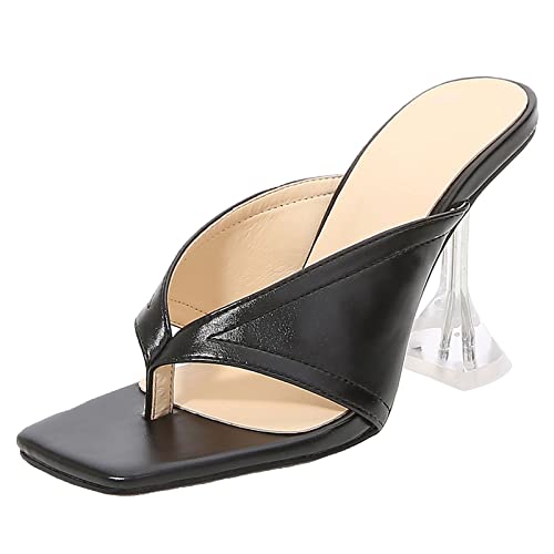 9CM / 3.54IN Damen Temperament Persönlichkeit einfarbig Quadratischer Kopf Flip Flops Peep Toe Wedges Sandalen High Heels Pumps Pole Dancer Stripper Party Sandalen,Schwarz,46 EU von SHbfyFU