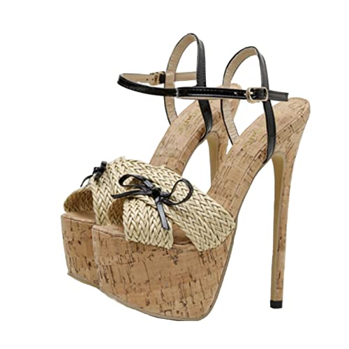 SHbfyFU 16CM/6.30IN Damen Klassische Persönlichkeit Knöchelriemen Heels Peep Toe Schnallenriemen High Heels EIN Wort Gürtel Sandalen Pumps Pole Dancer Stripper Partykleid Abend,Apricot,37 EU von SHbfyFU