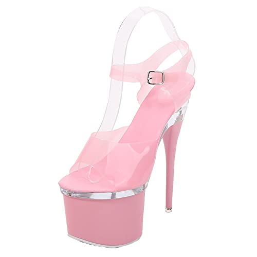 17CM/6.69IN Damenmode Persönlichkeit Klassische Heels Open Toe Plattform Schnalle Riemchen High Heels Sandalen Pumps Pole Dancer Stripper Party Sandalen,Rosa,38 EU von SHbfyFU