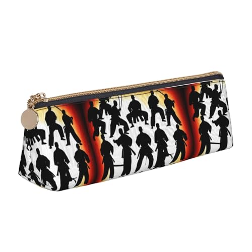 SHuWeiD Silhouetten von Martial Print Triangle Box Multifunktionale Make-up-Tasche, Büro, Reisen und tägliche Aufbewahrung von Schreibwaren, Weiß, One Size, Leichtgewichtig von SHuWeiD