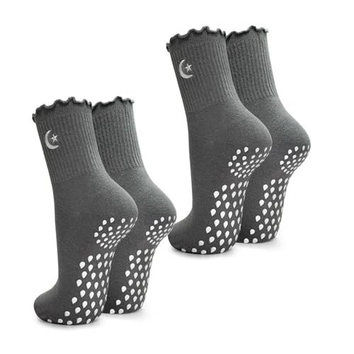 2 Paar Yoga Rutschfeste Pilates Socken Frauen, Antirutschsocken Grip Grippy Stoppersocken Damen Erwachsene Mid-Calf Atmungsaktive Gymnastikschuhe für Ballett Tanz Workout Fitness EU37-41 (Grau) von SI TU VOIS ÇA