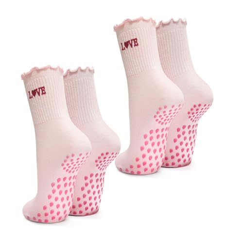2 Paar Yoga Rutschfeste Pilates Socken Frauen, Antirutschsocken Grip Grippy Stoppersocken Damen Erwachsene Mid-Calf Atmungsaktive Gymnastikschuhe für Ballett Tanz Workout Fitness EU37-41 (Rosa) von SI TU VOIS ÇA