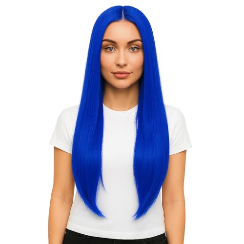 31 Zoll Lange Gerade Perücke für Frauen Cosplay Perücken Anime Kostüm Perücken Halloween Cosplay Haarperücke für Frauen Party Hexe Geist (Blau) von SIAHFNW