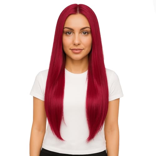 31 Zoll Lange Gerade Perücke für Frauen Cosplay Perücken Anime Kostüm Perücken Halloween Cosplay Haarperücke für Frauen Party Hexe Geist (Burgunder) von SIAHFNW