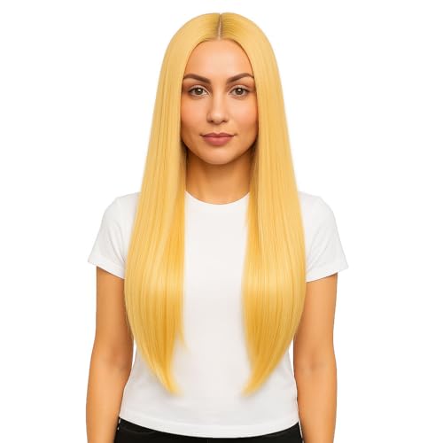 31 Zoll Lange Gerade Perücke für Frauen Cosplay Perücken Anime Kostüm Perücken Halloween Cosplay Haarperücke für Frauen Party Hexe Geist (Gelb) von SIAHFNW
