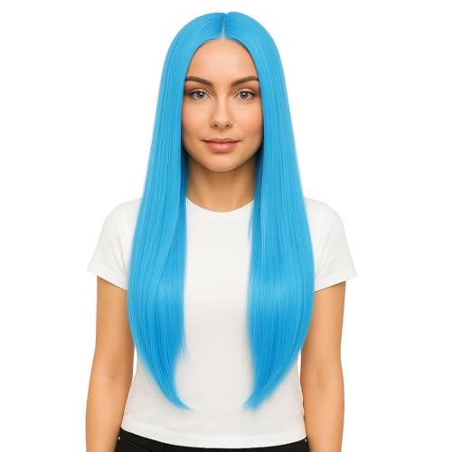 31 Zoll Lange Gerade Perücke für Frauen Cosplay Perücken Anime Kostüm Perücken Halloween Cosplay Haarperücke für Frauen Party Hexe Geist (Himmelblau) von SIAHFNW