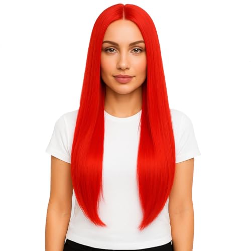 31 Zoll Lange Gerade Perücke für Frauen Cosplay Perücken Anime Kostüm Perücken Halloween Cosplay Haarperücke für Frauen Party Hexe Geist (Rot) von SIAHFNW