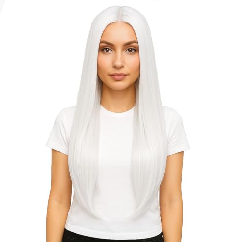 31 Zoll Lange Gerade Perücke für Frauen Cosplay Perücken Anime Kostüm Perücken Halloween Cosplay Haarperücke für Frauen Party Hexe Geist (Weiß) von SIAHFNW