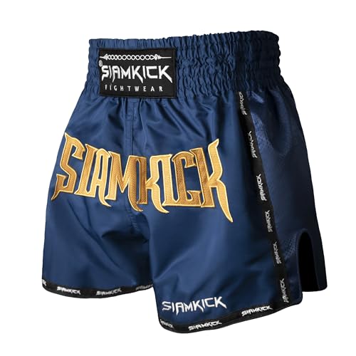SIAMKICK Elite Muay Thai-Shorts für Männer und Frauen, Boxen, Kickboxen, hochwertige MMA-Kampfkleidung, Trainingshose, Commander Navy, Medium von SIAMKICK