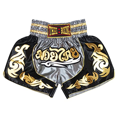 SIAMKICK Klassische Muay Thai Shorts für Herren und Damen, Boxen, Kickboxen, hochwertige MMA Kampfkleidung, Training, Workout, Trunk, Grauer Bodhi, Medium von SIAMKICK