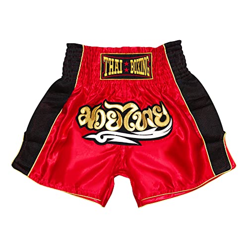 SIAMKICK Klassische Muay Thai-Shorts für Herren und Damen, Boxen, Kickboxen, hochwertige MMA-Kampfkleidung, Training, Workout, Trunk (M, rotes Netz) von SIAMKICK