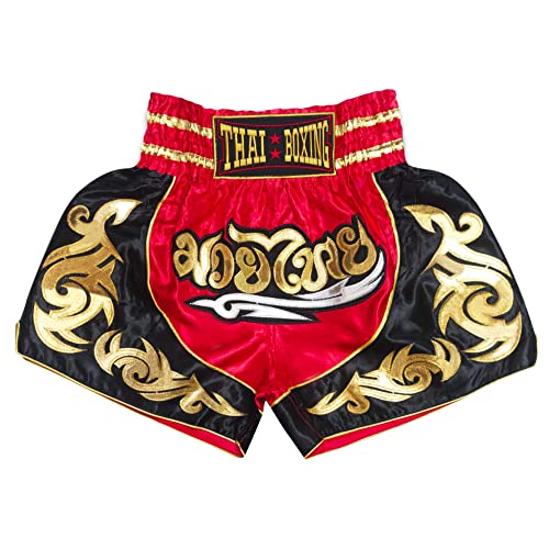 SIAMKICK Klassische Muay Thai Shorts für Männer Frauen Boxen Kickboxen High Grade MMA Kampf Kleidung Training Workout Trunk, Roter Bodhi, Mittel von SIAMKICK