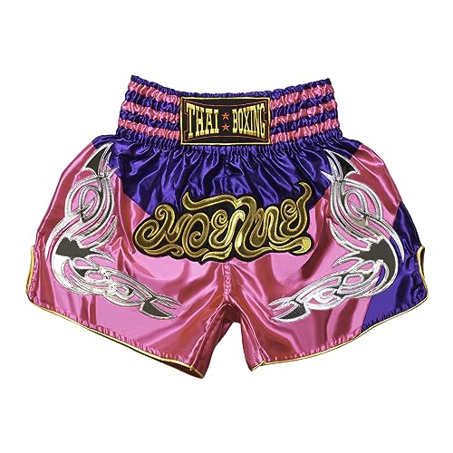 SIAMKICK Retro Muay Thai Shorts für Männer Frauen Boxen Kickboxen High Grade MMA Kampf Kleidung Training Workout Trunks, Pink/Violett, X-Large von SIAMKICK