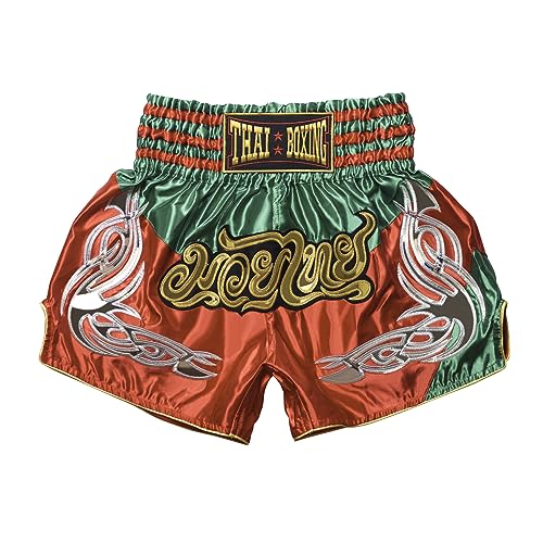 SIAMKICK Retro Muay Thai Shorts für Männer Frauen Boxen Kickboxen High Grade MMA Kampf Kleidung Training Workout Trunks, Rot/Grün, Medium von SIAMKICK