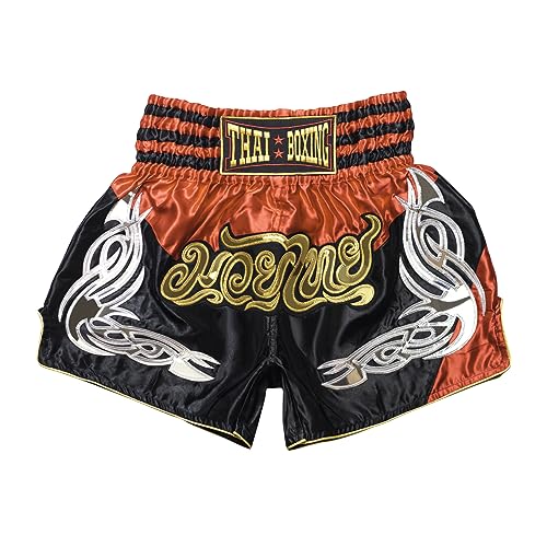 SIAMKICK Retro Muay Thai Shorts für Männer Frauen Boxen Kickboxen High Grade MMA Kampf Kleidung Training Workout Trunks, Schwarz/Rot, Large von SIAMKICK