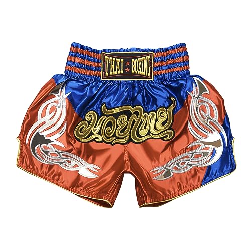 SIAMKICK Retro Muay Thai Shorts für Männer Frauen Boxen Kickboxen High Grade MMA Kampf Kleidung Training Workout Trunks, rot / blau, Large von SIAMKICK