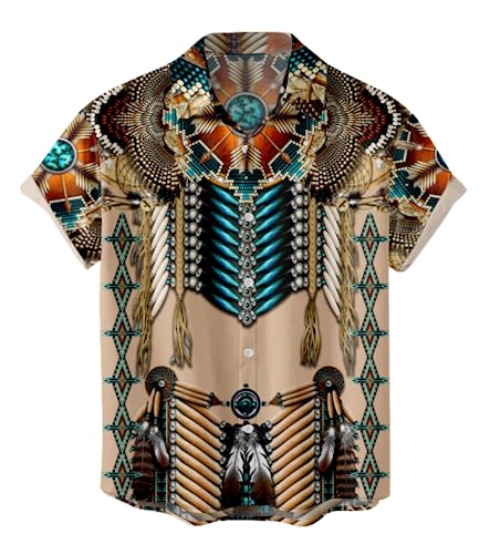 SIAOMA Herren Indianerhemd Kurzarm Button Down T-Shirt Tops, Braun Kreis, XX-Large von SIAOMA
