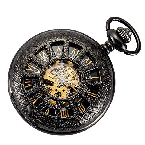 SIBOSUN Mechanische Taschenuhr für Herren Taschenuhr mit Kette Steampunk Skelett Antik Herren Damen Taschenuhren, 2 Gold, Mechanisch von SIBOSUN