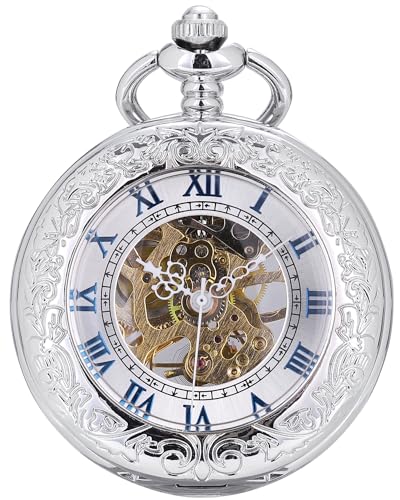 SIBOSUN Analoge Handaufzug mit Kette Antike Totenkopf Vergrößerte Herren Taschenuhr Mechanische Vintage Taschenuhr Handaufzug Herren Silber Taschenuhr SIBOSUN Analoge Handaufzug mit Kette Antike Totenkopf Vergrößerte Herren Taschenuhr Mechanische Vintage Taschenuhr Handaufzug Herren Silber Taschenuhr von SIBOSUN