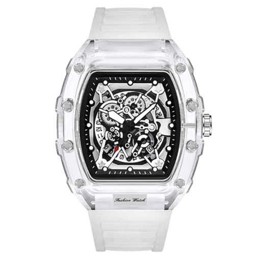 SIBOSUN Herrenuhr Tonneau Casual Wrist Watch Weiches Silikonband Mode Cool Watch für Männer Schwarz mit Weiß von SIBOSUN