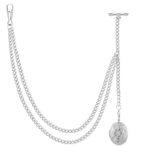 SIBOSUN Taschenuhrenkette für Herren, Albert-Taschenuhr und T-Steg-Ketten mit hohlem Anhänger, 3. 1. Silberfarbene Blume von SIBOSUN