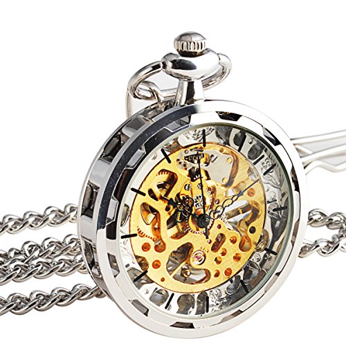 SIBOSUN Taschenuhr - Offenes Gesicht Silber Vintage Steampunk Skelett Durchschauen Mechanische Kette SIBOSUN Taschenuhr - Offenes Gesicht Silber Vintage Steampunk Skelett Durchschauen Mechanische Kette von SIBOSUN