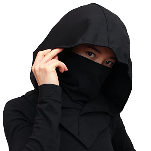 Assassins Hood Gesichtsmaske Sturmhaube anpassbar Hoodie Casual Cosplay Schwarz Einheitsgröße (Linen) von SIC HOODS