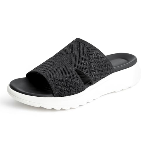 SICARE Women's Platform Sandals Orthopaedic Slides Sports Sandals Soft Footbed Comfortable Slip On Mule Sandals Casual Open Toe Washable Breathable Knit Slippers Sandals for Indoor and Outdoor von SICARE