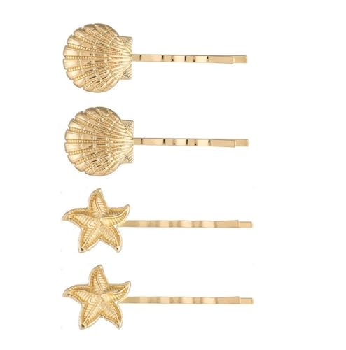 SICOPEE Seestern Haarnadeln Muschelhaarnadeln für Frauen Mädchen 4 Stück Gold Haarspangen Sommer Strand Haarschmuck für lange kurze Haarspangen Ozean-Themd-Haarnadeln von SICOPEE