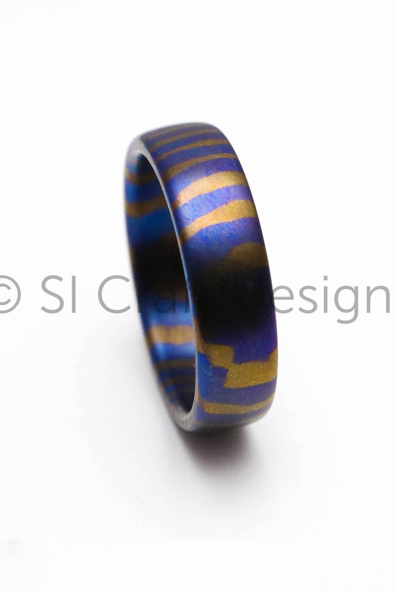 Titan Damaskus Ring, Timaskus, Bunter Ehering von SICraftDesigns