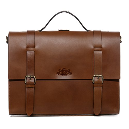 SID & VAIN Aktentasche Rucksack Kombi 2in1 BOSTON DUO aus Sattel-Leder I Laptoptasche groß für Herren und Damen 15.4 Zoll Laptop-Fach I Rucksack-Funktion braun handgefertigt von SID & VAIN