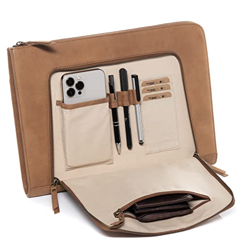 SID & VAIN Laptop-Hülle mit Zip echt Leder - 15.4 Zoll Laptop case Chelsea - Notebook-Sleeve mit Laptop-Fach - Ledertasche Herren und Damen braun handgefertigt von SID & VAIN