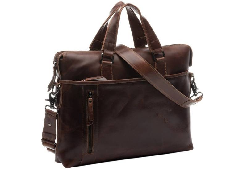 SID & VAIN Umhängetasche echt Leder Aktentasche 15 Zoll Laptop-Hülle braun, Laptoptasche 15,4 Zoll, Arbeitstasche Umhängetasche Damen Herren braun von SID & VAIN