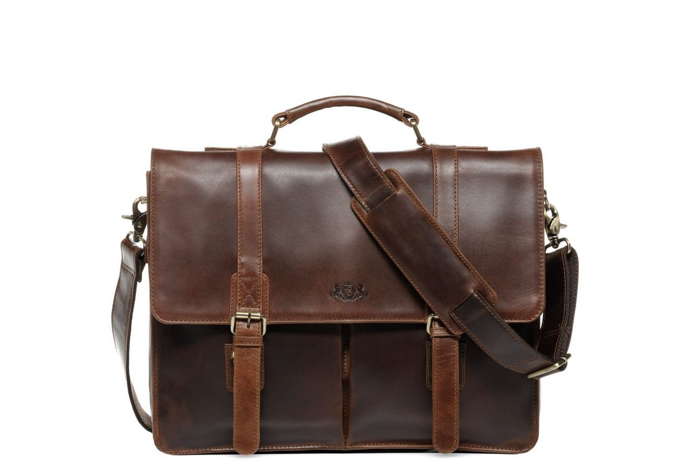 SID & VAIN Laptoptasche Leder Businesstasche Herren HARVORD, Laptoptasche 15,4 Zoll, Aktentasche Echtleder Herren braun-cognac von SID & VAIN