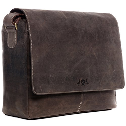 SID & VAIN Laptoptasche Messenger Bag Spencer aus Büffel-Leder I Business-Tasche XL groß für Herren und Damen 15 Zoll Laptop extra Laptop-Hülle I Umhängetasche braun handgefertigt von SID & VAIN