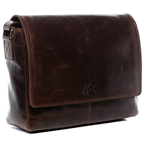 SID & VAIN Laptoptasche Messenger Bag Spencer aus Premium Leder I Business-Tasche XL groß für Herren und Damen 15 Zoll Laptop extra Laptop-Hülle I Umhängetasche braun handgefertigt von SID & VAIN