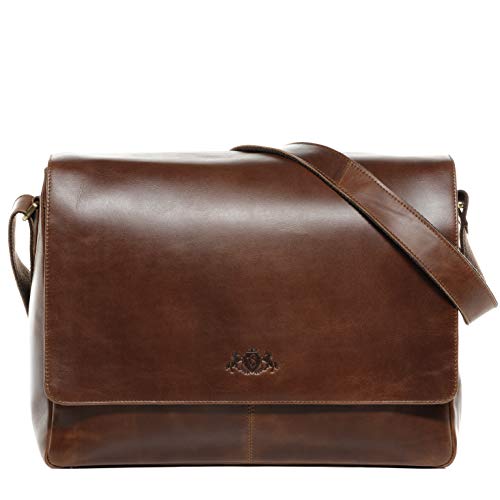 SID & VAIN Laptoptasche Messenger Bag Spencer aus Premium Leder I Business-Tasche XL groß für Herren und Damen 15 Zoll Laptop extra Laptop-Hülle I Umhängetasche braun handgefertigt von SID & VAIN