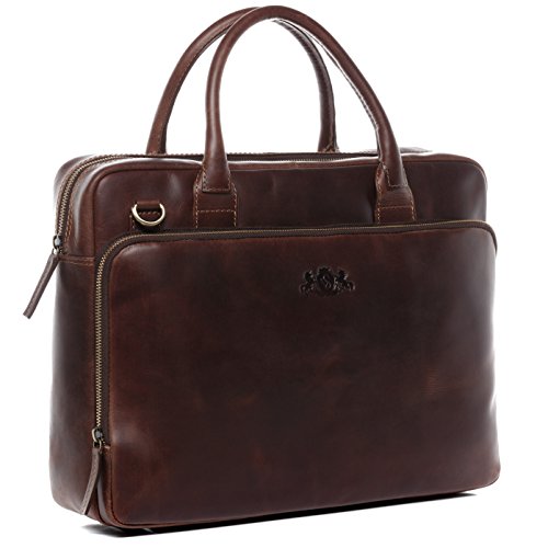 SID & VAIN Laptoptasche Ryan aus Premium Leder I Business-Tasche XL groß für Herren und Damen 15.4 Zoll Laptop Laptop-Fach I Umhängetasche Aktentasche braun handgefertigt von SID & VAIN