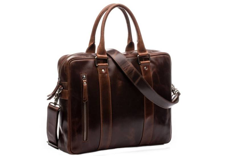 SID & VAIN Laptoptasche echt Leder Aktentasche groß 15 Zoll braun, Laptoptasche 15,4 Zoll echt Leder Unisex, Aktentasche, braun-cognac von SID & VAIN
